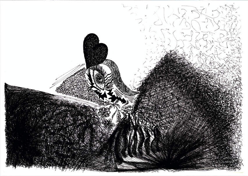  4. Dessin effectué par une personne détenue d’après une œuvre de Sylvie Mermoud.
            